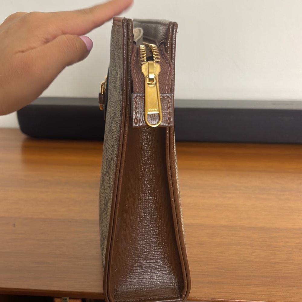 GG Supreme Monogram Horsebit 1955 Zip Pouch Beige Brown Sugar. - Picture 2 of 4